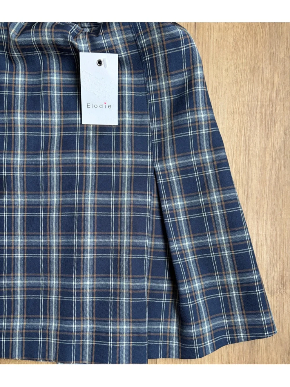 Navy Blue Plaid Pleated Mini Skirt